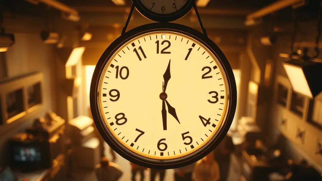 a wall clock over a busy set