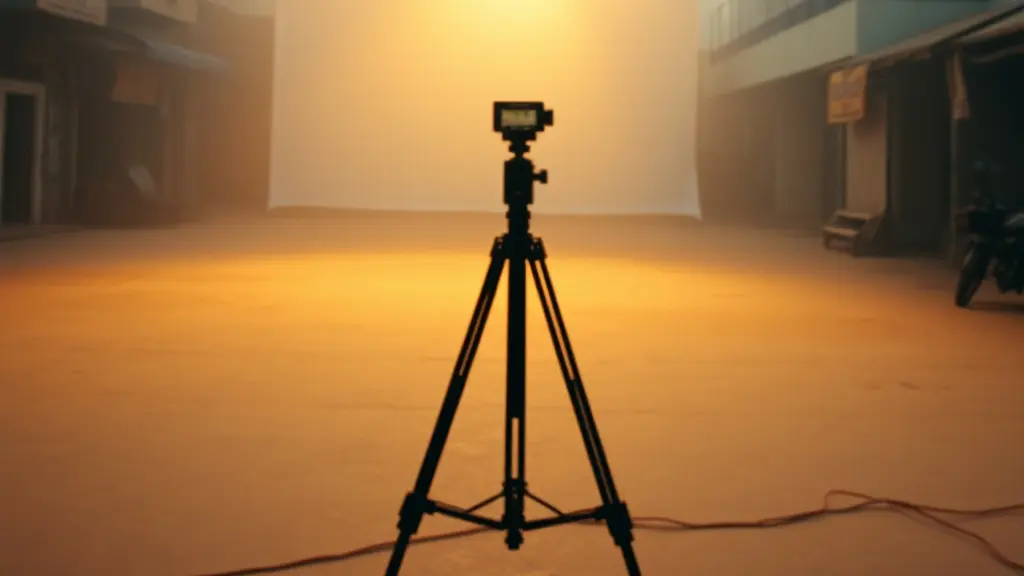 hard light slicing through haze across an empty set