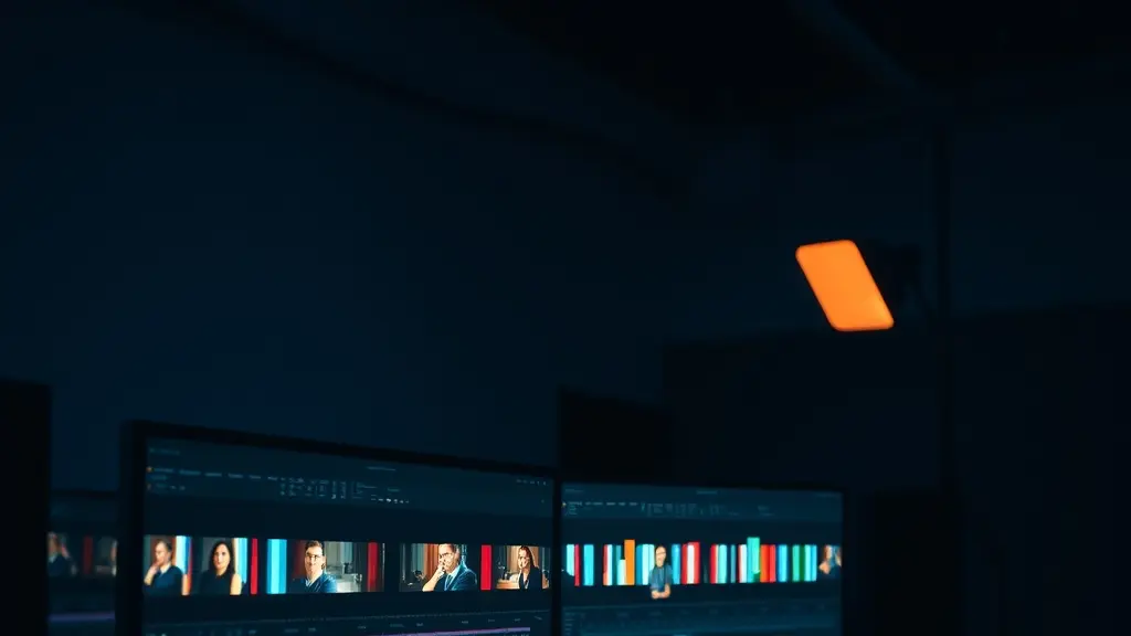 an edit suite in low light