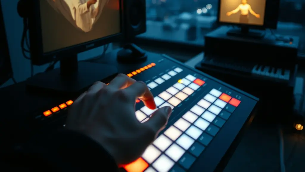an edit suite at night