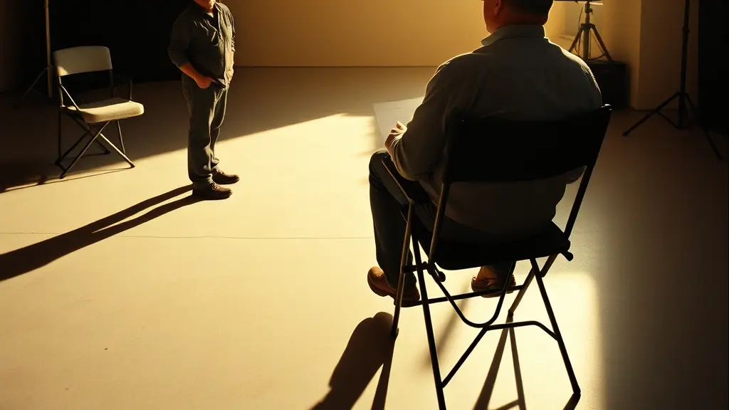two actors rehearsing in an empty room