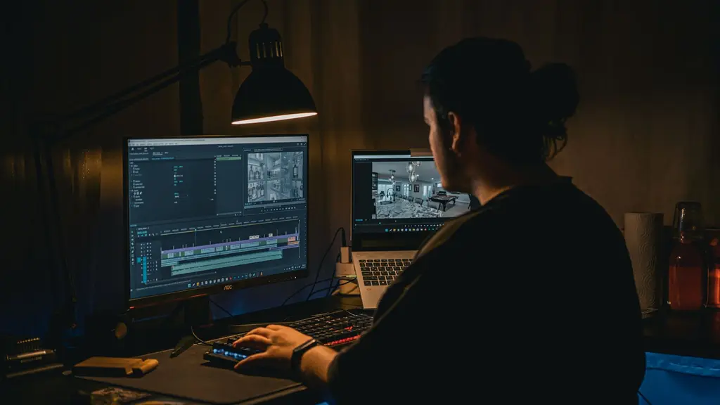 an edit suite at night