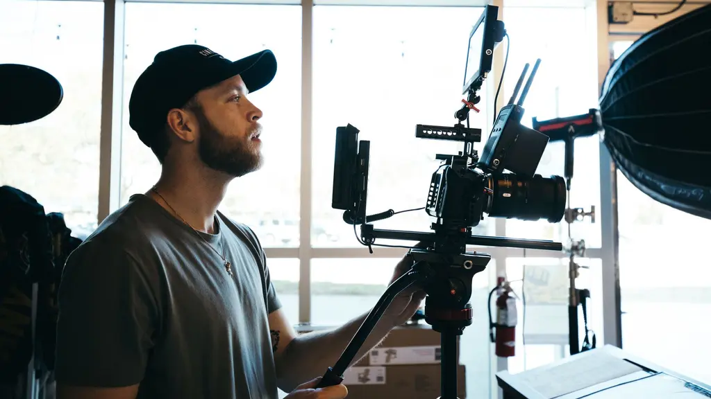 a handheld camera rig resting on an apple box between takes